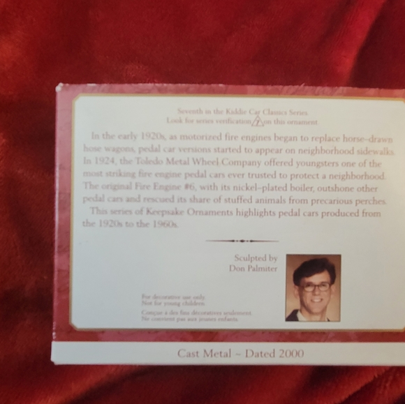 2000 1924 Toledo Fire Engine, Kiddie Car Classic HALLMARK KEEPSAKE ORNAMENT - Picture 5 of 5